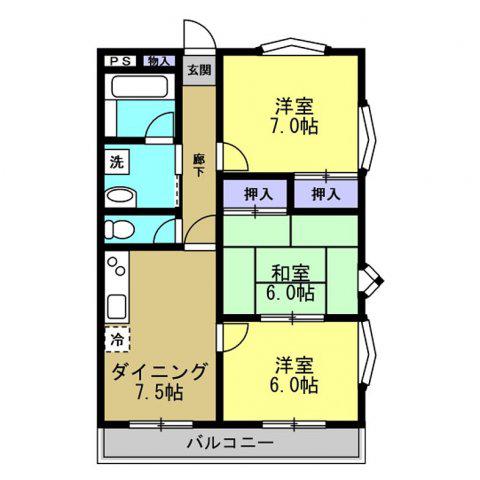 サンライトハイツ(3DK/1階)の間取り写真
