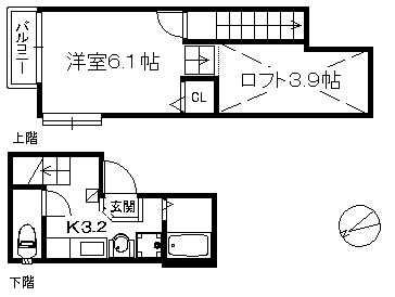 DCT大橋(1K/2階)の間取り写真