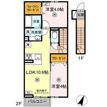 メゾンソレイユ折尾(2LDK/2階)の間取り写真