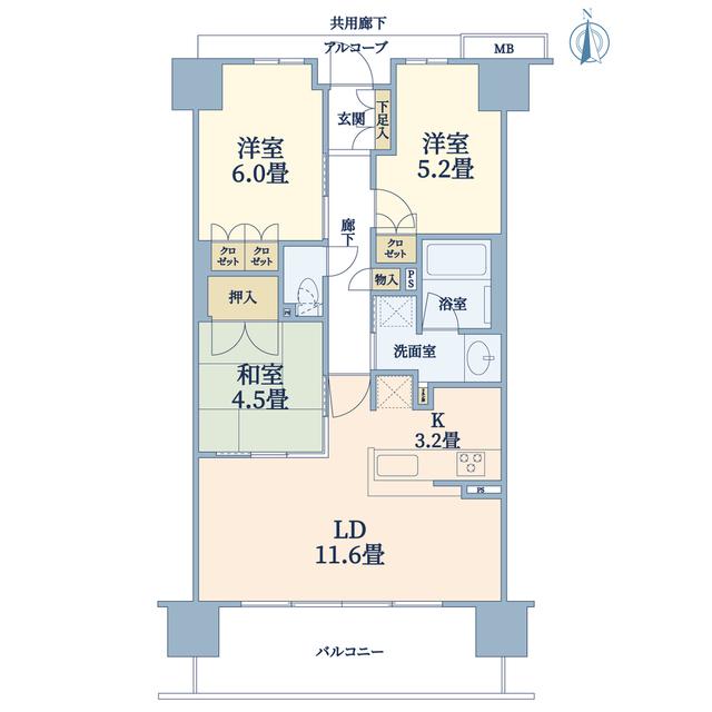 ウエリス相川駅前(3LDK/9階)の間取り写真