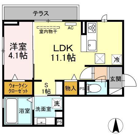 クオレアス乗江(1LDK/1階)の間取り写真