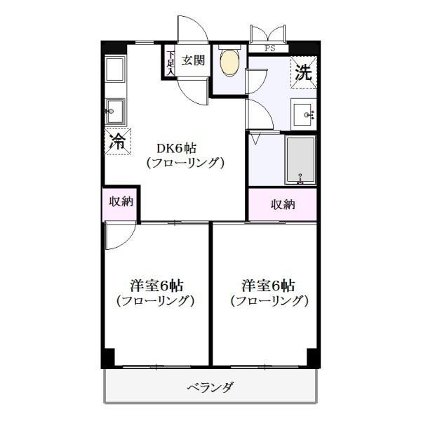 スカイコート南市川(2DK/2階)の間取り写真