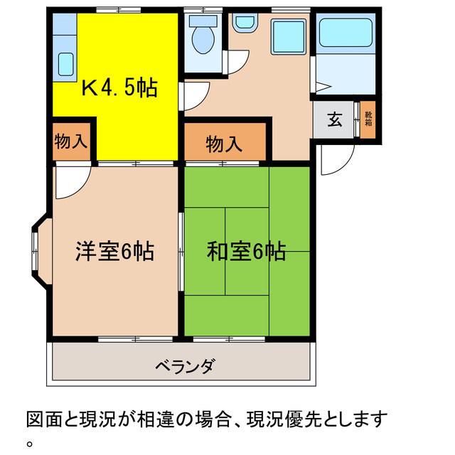 キャッスルなかのB棟(2K/2階)の間取り写真