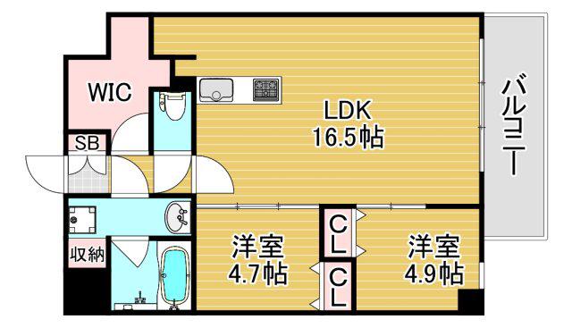 エルベコート梅田ウエスト(2LDK/5階)の間取り写真