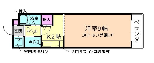 パレス五月山(ワンルーム/3階)の間取り写真