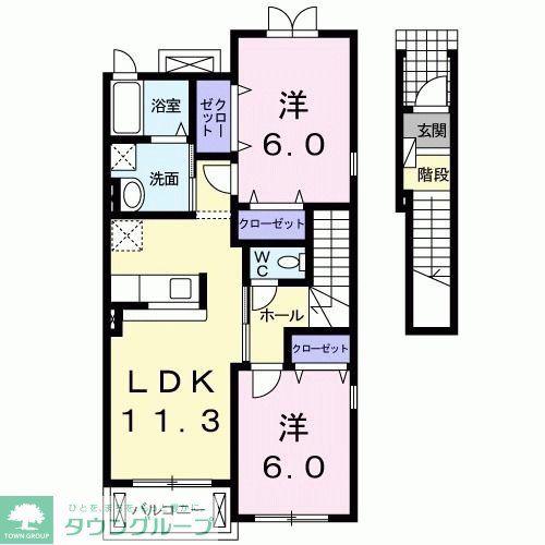 ジェントリーB(2LDK/2階)の間取り写真