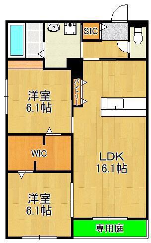 メゾンルボア大里(2LDK/1階)の間取り写真