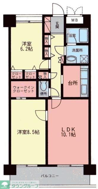 東武伊勢崎線 越谷駅 徒歩8分 8階建 築21年(2LDK/6階)の間取り写真