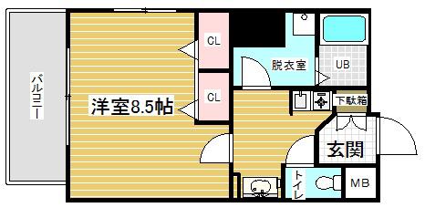 プレサンス神戸裁判所前(1K/2階)の間取り写真