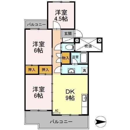 フジパレス米子(3DK/4階)の間取り写真