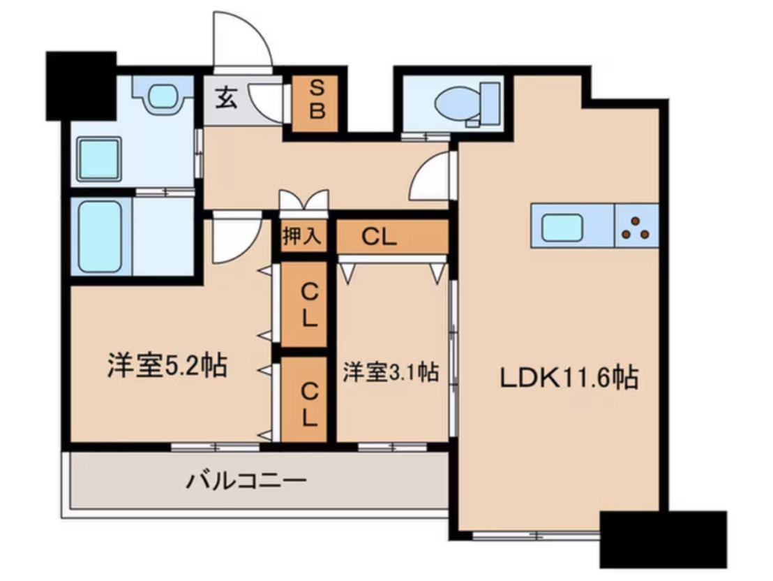 エンクレスト空港前(2LDK/13階)の間取り写真