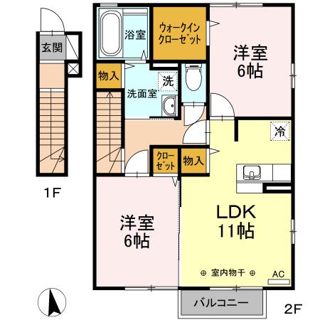 ステラハウスB(2LDK/2階)の間取り写真