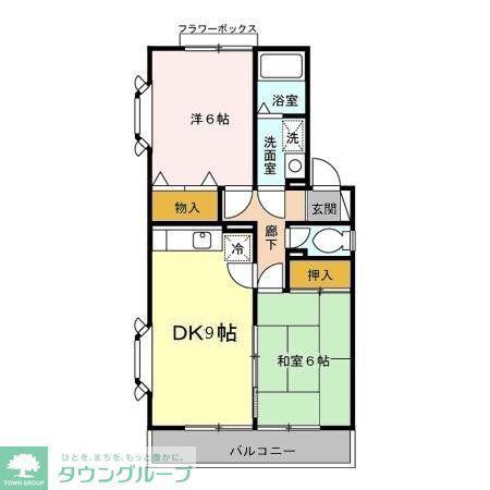 ヒルサイドタウンB号棟(2DK/2階)の間取り写真