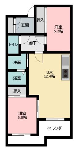 ル・リオンひくまの(2LDK/3階)の間取り写真