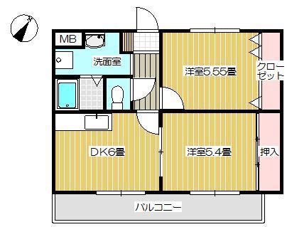 ラ・プラージュ(2DK/2階)の間取り写真