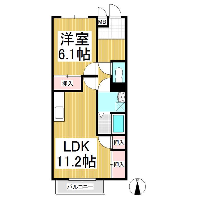 グランデール多田(1LDK/1階)の間取り写真