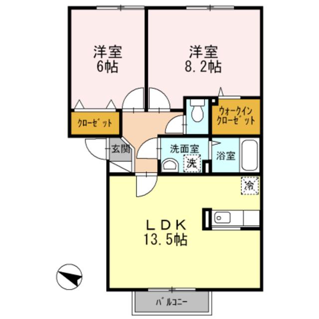 ドミール旭B(2LDK/2階)の間取り写真