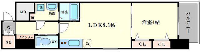 LC難波南(1LDK/4階)の間取り写真