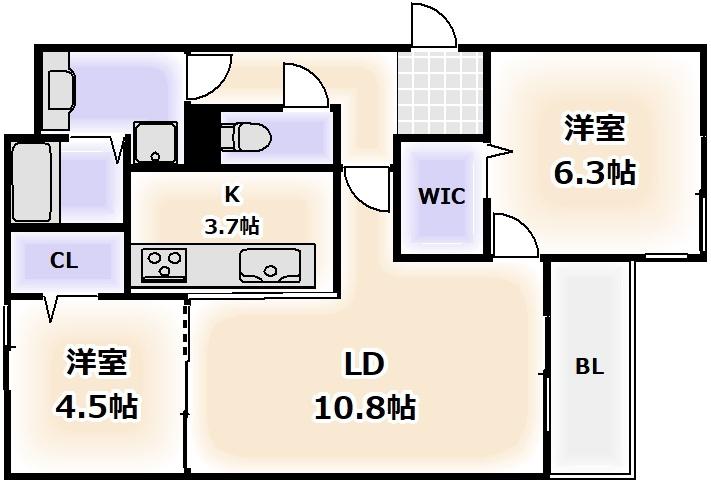 PASSARO GRANDE桃ヶ池(2LDK/2階)の間取り写真