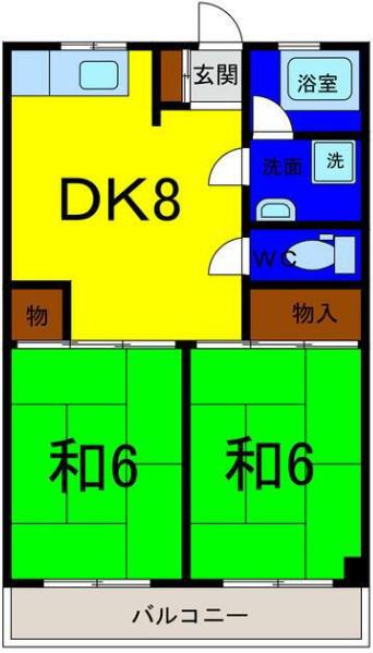 ベルシャトウ白亜(2DK/2階)の間取り写真