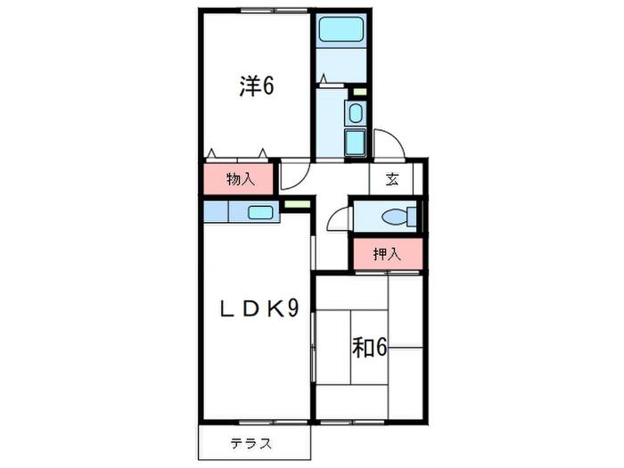 岡本ハイツ(2LDK/1階)の間取り写真