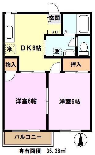 サンハイム塚越(2DK/1階)の間取り写真