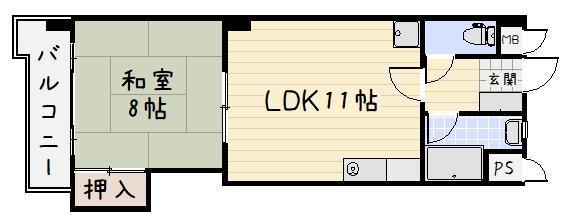 グランドハイツ砂津(1LDK/4階)の間取り写真