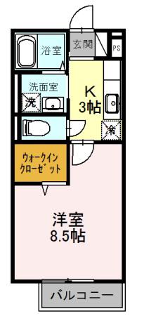 ブルースカイ山宗(1K/2階)の間取り写真