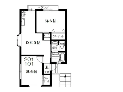 ユイットC(2DK/1階)の間取り写真