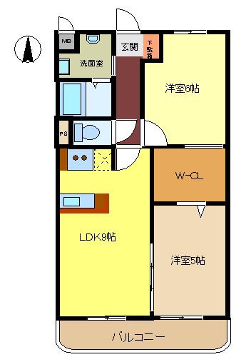 ファンド香呂(2LDK/4階)の間取り写真