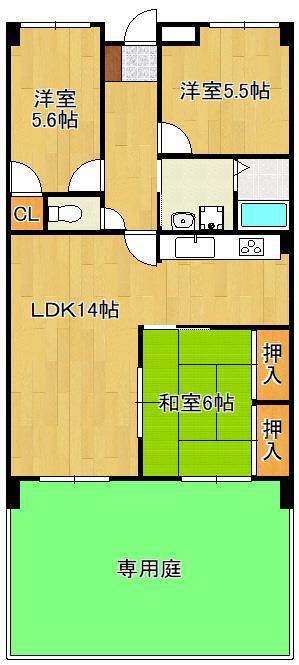 サンパーク木屋瀬II(3LDK/1階)の間取り写真