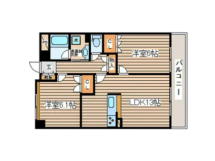 東仙台五番館(2LDK/2階)の間取り写真