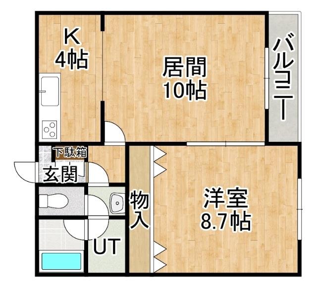 あかつきニュータウンA棟(1LDK/2階)の間取り写真
