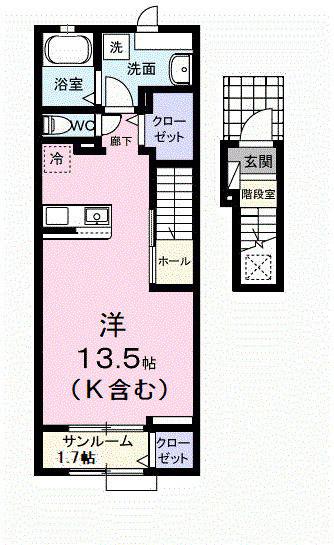 ガーデン ハウス イナバ II(ワンルーム/2階)の間取り写真