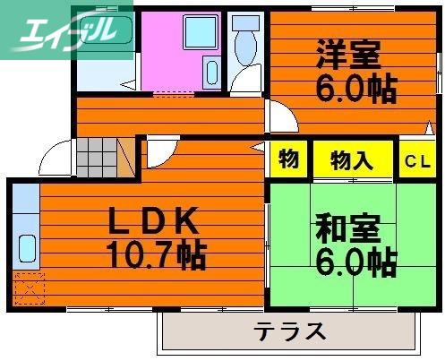 フォブール東川原G(2LDK/2階)の間取り写真