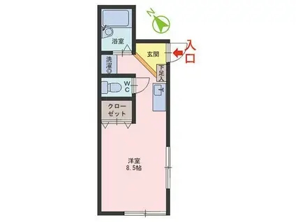 エリアウィズユー(1DK/2階)の間取り写真