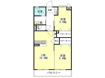 ミリオンピース(2LDK/1階)の間取り写真