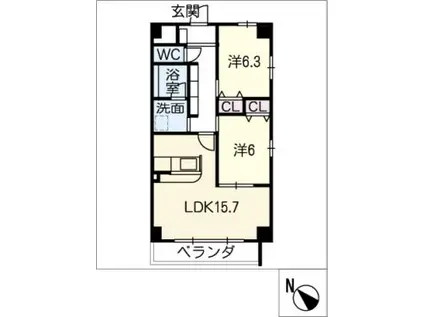 レジデンスタツミ三番館(2LDK/5階)の間取り写真