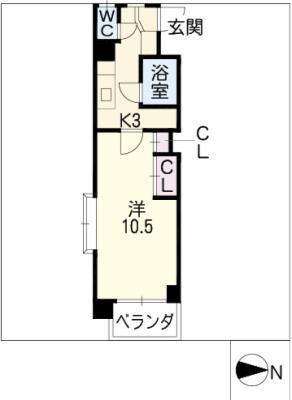 パフォス草薙(1K/4階)の間取り写真
