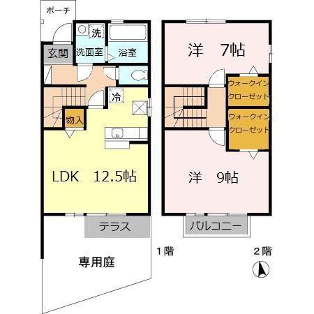 ラ・ヴィーダーIII(2LDK/1階)の間取り写真