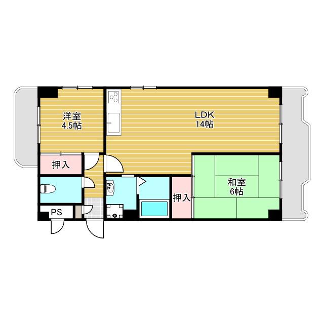 豊友マンション東豊中(2LDK/2階)の間取り写真