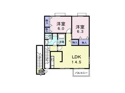 アンソレイエみずきB(2LDK/2階)の間取り写真