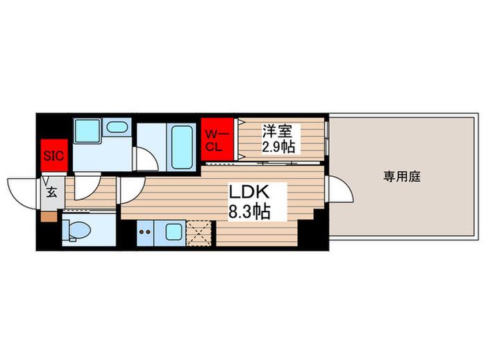 シーズンフラッツ押上テラス(1LDK/1階)の間取り写真