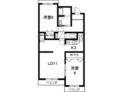 ペガサス横落(2LDK/1階)の間取り写真