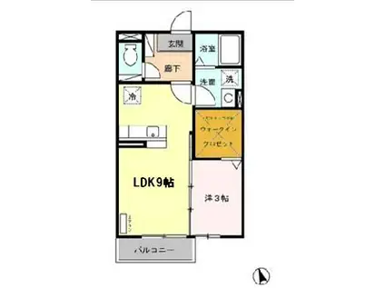 エスプワール矢倉下(1LDK/2階)の間取り写真
