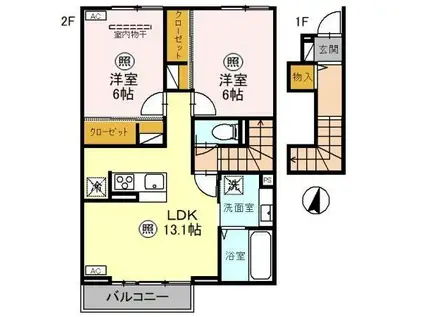 GANAR(2LDK/2階)の間取り写真