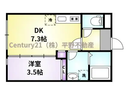 SHININGART(1DK/2階)の間取り写真