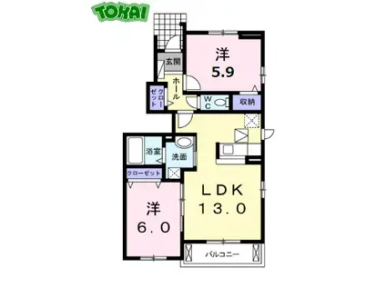 プラザサンライズC棟(2LDK/1階)の間取り写真
