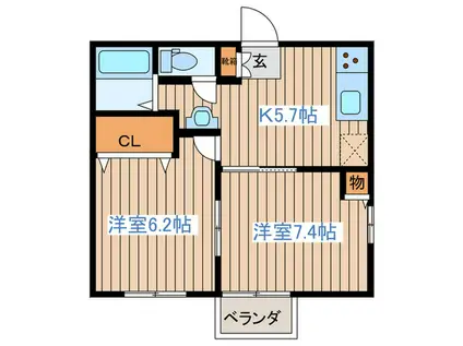セレーユ宮城野(2K/2階)の間取り写真