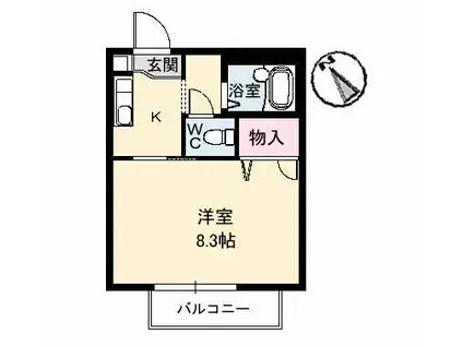 CASA安宅A棟(1K/2階)の間取り写真